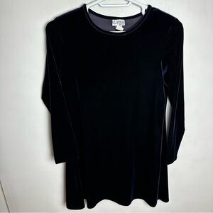 Vintage 90s Velvet Mini Dress Women's Size 14 Velour Long Sleeved Blue Black